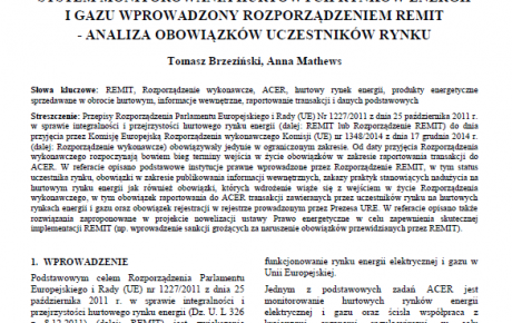 SYSTEM MONITOROWANIA HURTOWYCH RYNKÓW ENERGII I GAZU WPROWADZONY ROZPORZĄDZENIEM REMIT – ANALIZA OBOWIĄZKÓW UCZESTNIKÓW RYNKU